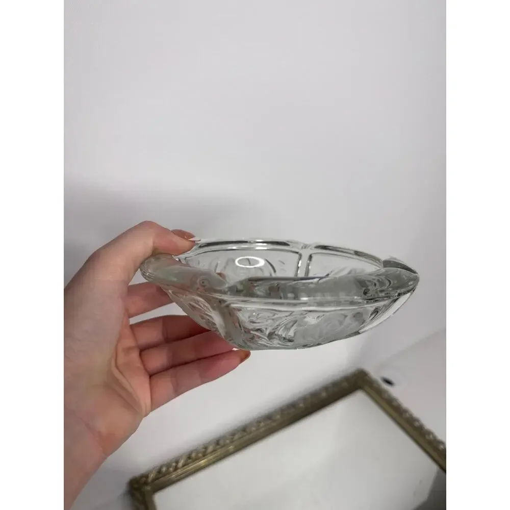 Vintage KIG Indonesia Glass Ashtray: Mid-Century Rose Design, 6”